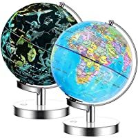 Los mejores  - Exerz 23cm Globo terráqueo Iluminado- Soporte de Metal - Mapa de Ingles - Lámpara LED 2 en 1 iluminada sin Cable - Mapa…